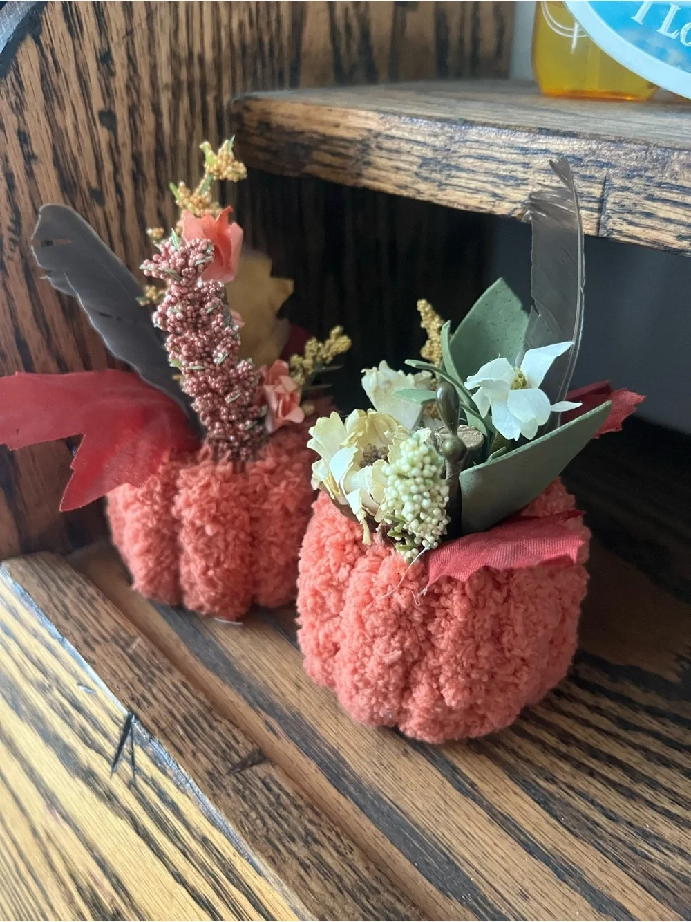 Handcrafted Coral Pumpkin Floral Accent - Home Accents